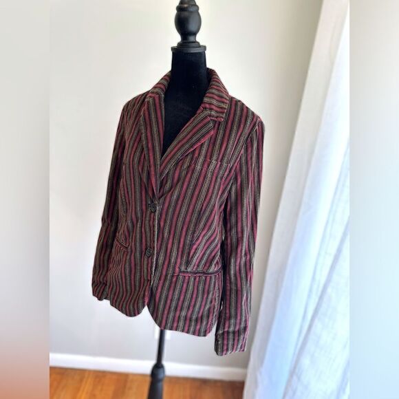 Free People B-Line Blazer Velvet Striped Button Pockets Burgundy Red Size S - Picture 7 of 15